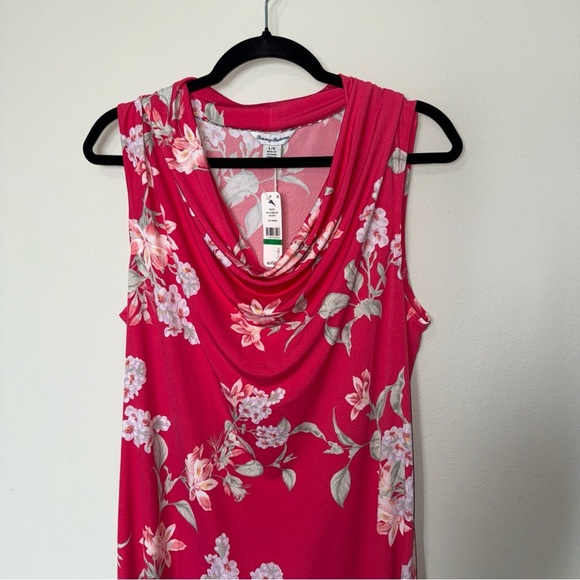 NWT Tommy Bahama Stretchy Petal of Honor Cowl Neck Drape Dress Size Large Pink - Picture 2 of 13